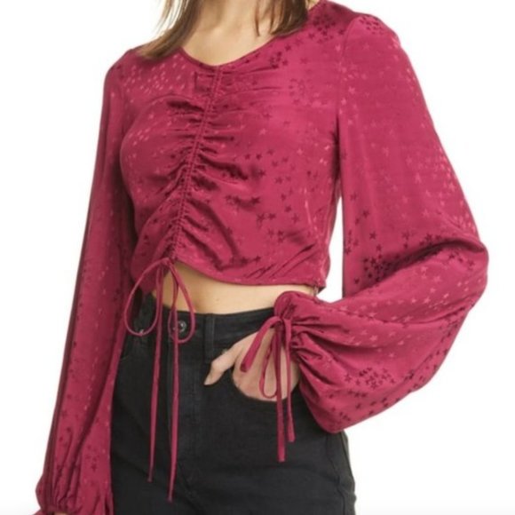 STAUD maroon mars jacquard ruched crop top NWT - Picture 2 of 12